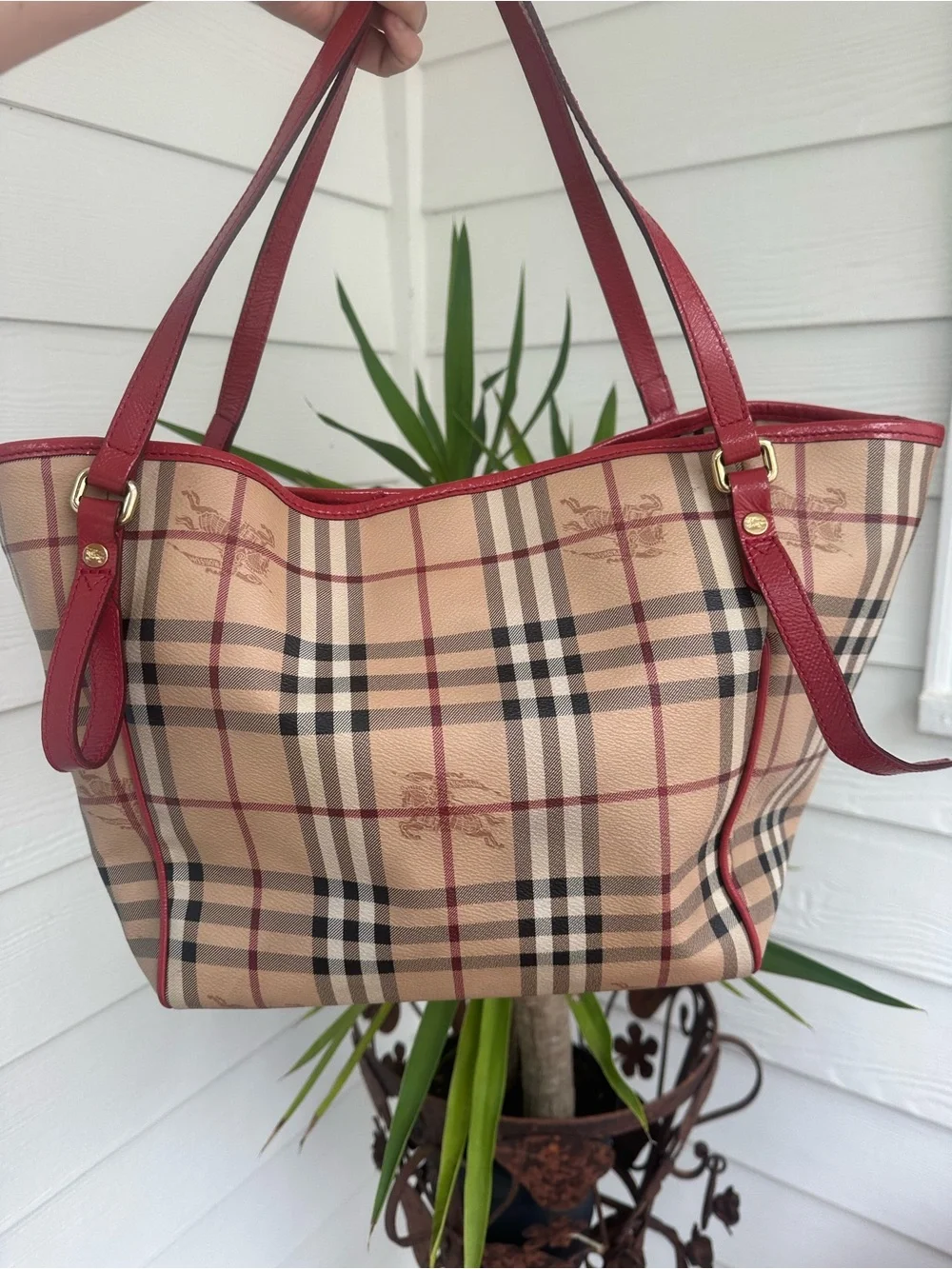 Burberry Red Trim Check Tote Bag